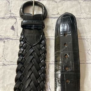 BRIGHTON VINTAGE BLACK WOVEN COVERED BUCKLE BELT SIZE 34